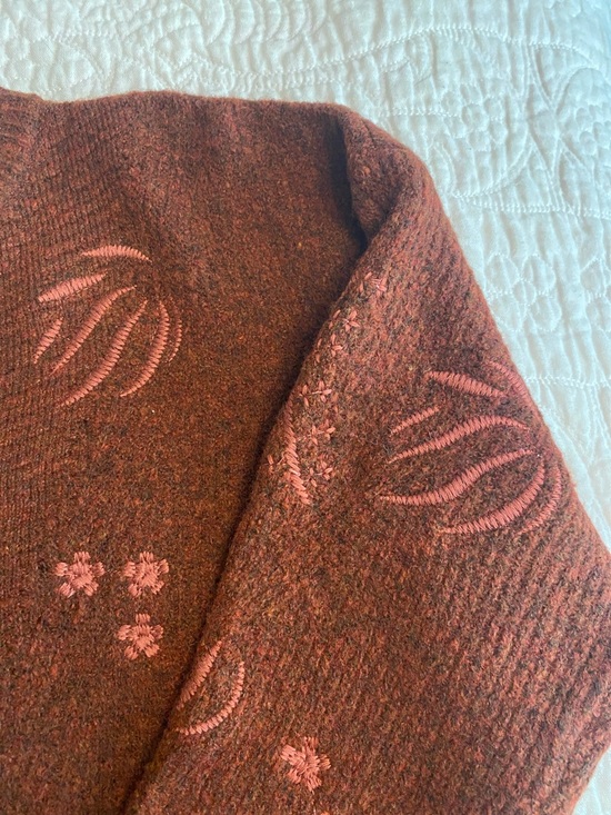 Farmer's Market Embroidered Crewneck Sweater in Rust Brown - Picture 7 of 8